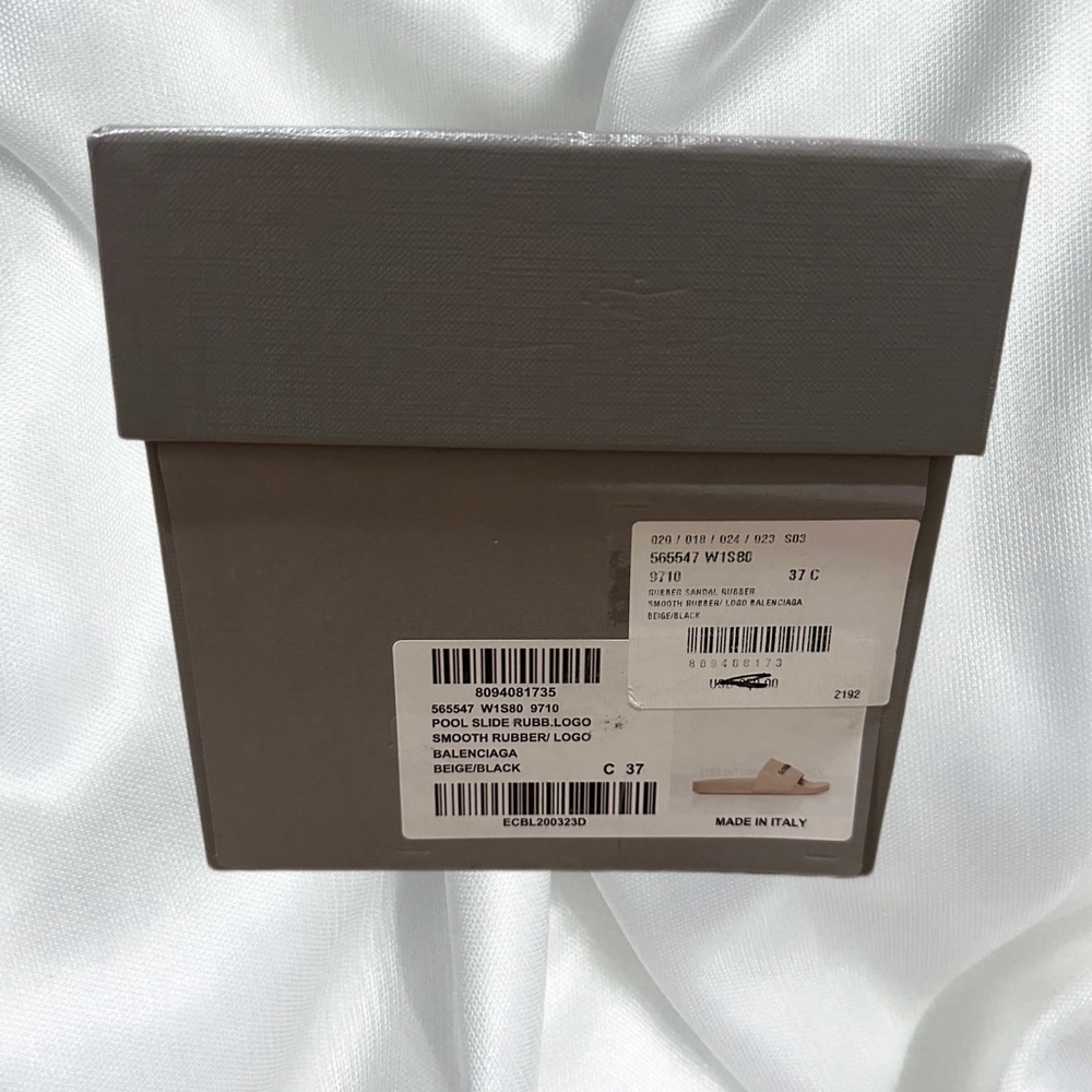 Gently Worn Balenciaga Pool Slide Rubber Logo Slip On Beige/ Black C 37 / US 6.5 - Picture 4 of 11